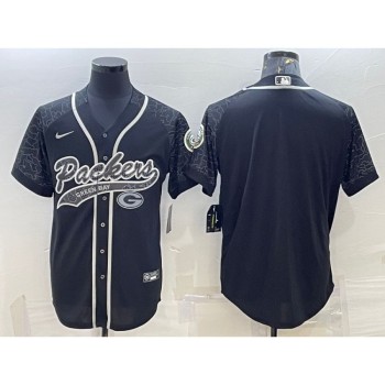 Men's Green Bay Packers Blank Black Reflective With Patch Cool Base Stitched Baseball Jersey Men's Green Bay Packers Blank Black Reflective With Patch Cool Base Stitched Baseball Jersey
