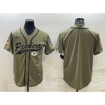 Men's Green Bay Packers Blank Olive Salute to Service Cool Base Stitched Baseball Jersey Men's Green Bay Packers Blank Olive Salute to Service Cool Base Stitched Baseball Jersey