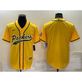 Men's Green Bay Packers Blank Yellow Cool Base Stitched Baseball Jersey Men's Green Bay Packers Blank Yellow Cool Base Stitched Baseball Jersey