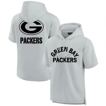 Men's Green Bay Packers Gray Super Soft Fleece Short Sleeve Hoodie Men's Green Bay Packers Gray Super Soft Fleece Short Sleeve Hoodie
