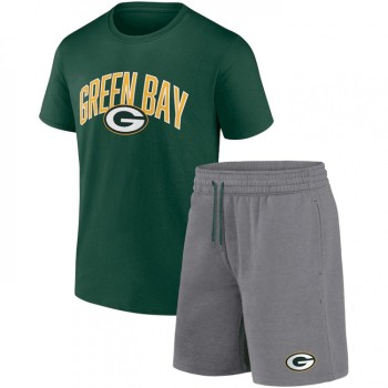 Men's Green Bay Packers Green/Heather Gray Arch T-Shirt & Shorts Combo Set Men's Green Bay Packers Green/Heather Gray Arch T-Shirt & Shorts Combo Set