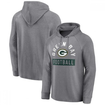 Men's Green Bay Packers Heathered Gray No Time Off Raglan Pullover Hoodie Men's Green Bay Packers Heathered Gray No Time Off Raglan Pullover Hoodie