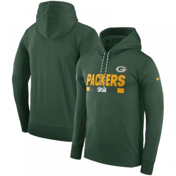 Men's Green Bay Packers Green Sideline Team Name Performance Pullover Hoodie