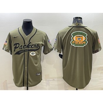 Men's Green Bay Packers Olive Salute to Service Team Big Logo Cool Base Stitched Baseball Jersey Men's Green Bay Packers Olive Salute to Service Team Big Logo Cool Base Stitched Baseball Jersey