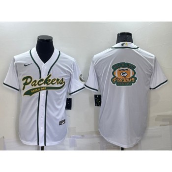 Men's Green Bay Packers White Team Big Logo With Patch Cool Base Stitched Baseball Jersey Men's Green Bay Packers White Team Big Logo With Patch Cool Base Stitched Baseball Jersey