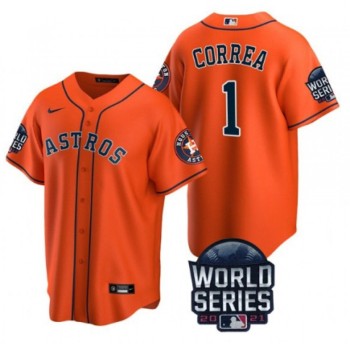 Men's Houston Astros #1 Carlos Correa 2021 Orange World Series Cool Base Stitched Baseball Jersey