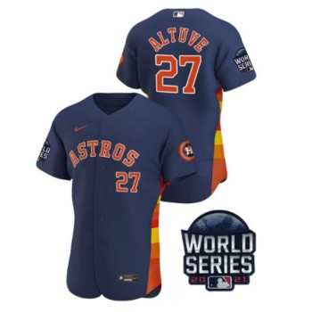 Men's Houston Astros #27 Jose Altuve 2021 Navy World Series Flex Base Stitched Baseball Jersey