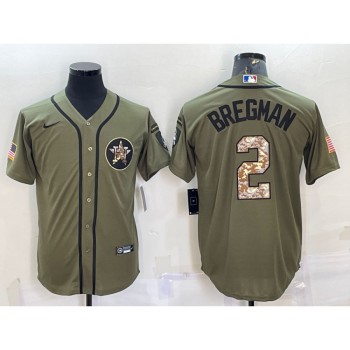 Men's Houston Astros #2 Alex Bregman Olive Salute To Service Cool Base Stitched Jersey