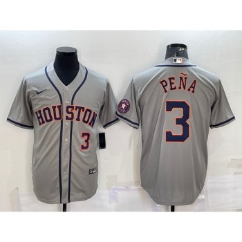 Men's Houston Astros #3 Jeremy Pena Grey With Patch Cool Base Stitched Jersey