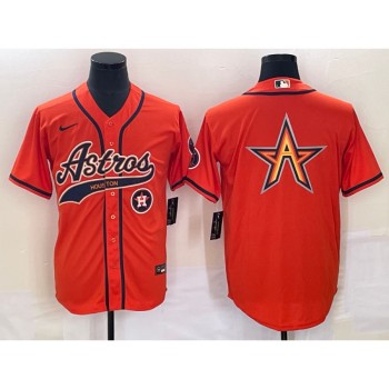 Men's Houston Astros Orange Team Big Logo With Patch Cool Base Stitched Baseball Jersey