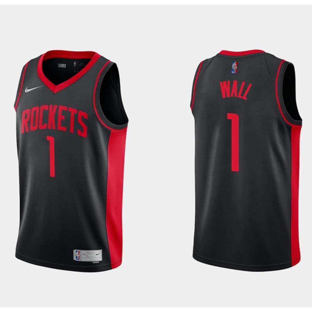 Men's Houston Rockets #1 John Wall Earned Edition Black Stitched Basketball Jersey