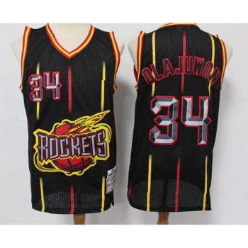 Men's Houston Rockets #34 Hakeem Olajuwon Black Hardwood Classics Stitched Jersey