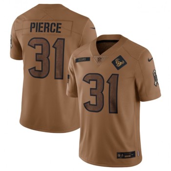 Men's Houston Texans #31 Dameon Pierce 2023 Brown Salute To Service Limited Stitched Jersey Men's Houston Texans #31 Dameon Pierce 2023 Brown Salute To Service Limited Stitched Jersey