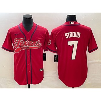 Men's Houston Texans #7 C.J. Stroud Red With Patch Cool Base Stitched Baseball Jersey Men's Houston Texans #7 C.J. Stroud Red With Patch Cool Base Stitched Baseball Jersey