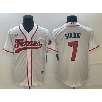 Men's Houston Texans #7 C.J. Stroud White With Patch Cool Base Stitched Baseball Jersey Men's Houston Texans #7 C.J. Stroud White With Patch Cool Base Stitched Baseball Jersey