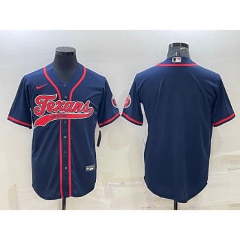 Men's Houston Texans Blank Navy With Patch Cool Base Stitched Baseball Jersey Men's Houston Texans Blank Navy With Patch Cool Base Stitched Baseball Jersey