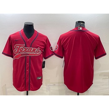 Men's Houston Texans Blank Red With Patch Cool Base Stitched Baseball Jersey Men's Houston Texans Blank Red With Patch Cool Base Stitched Baseball Jersey