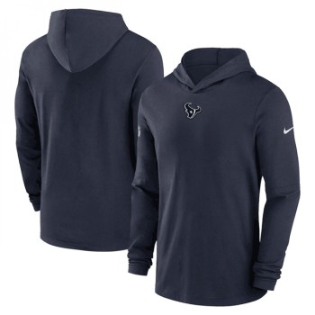 Men's Houston Texans Navy Sideline Performance Long Sleeve Hoodie T-Shirt Men's Houston Texans Navy Sideline Performance Long Sleeve Hoodie T-Shirt