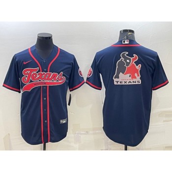 Men's Houston Texans Navy Team Big Logo With Patch Cool Base Stitched Baseball Jersey Men's Houston Texans Navy Team Big Logo With Patch Cool Base Stitched Baseball Jersey
