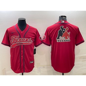 Men's Houston Texans Red Team Big Logo With Patch Cool Base Stitched Baseball Jersey Men's Houston Texans Red Team Big Logo With Patch Cool Base Stitched Baseball Jersey