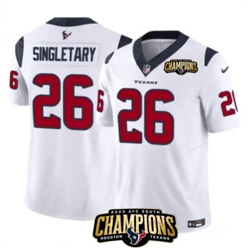 Men's Houston Texans #26 Devin Singletary White 2023 F.U.S.E. AFC South Champions Patch Vapor Untouchable Limited Stitched Football Jersey Men's Houston Texans #26 Devin Singletary White 2023 F.U.S.E. AFC South Champions Patch Vapor Untouchable Limited Stitched Football Jersey