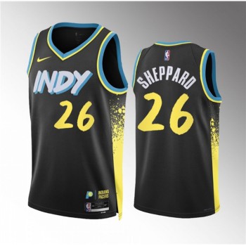 Men's Indiana Pacers #26 Ben Sheppard Black 2023/24 City Edition Stitched Basketball Jersey Men's Indiana Pacers #26 Ben Sheppard Black 2023/24 City Edition Stitched Basketball Jersey