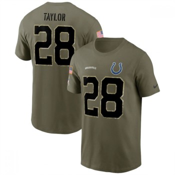 Men's Indianapolis Colts #28 Jonathan Taylor 2022 Olive Salute to Service T-Shirt Men's Indianapolis Colts #28 Jonathan Taylor 2022 Olive Salute to Service T-Shirt