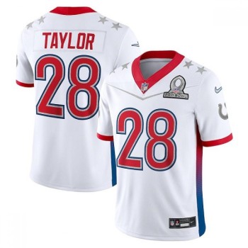 Men's Indianapolis Colts #28 Jonathan Taylor 2022 White Pro Bowl Stitched Jersey Men's Indianapolis Colts #28 Jonathan Taylor 2022 White Pro Bowl Stitched Jersey