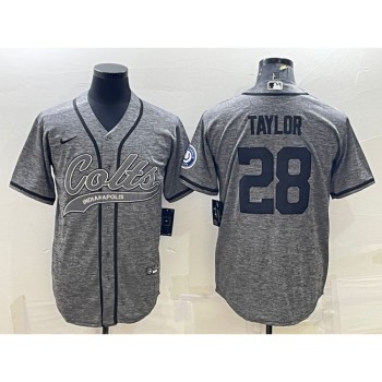 Men's Indianapolis Colts #28 Jonathan Taylor Grey With Patch Cool Base Stitched Baseball Jersey Men's Indianapolis Colts #28 Jonathan Taylor Grey With Patch Cool Base Stitched Baseball Jersey