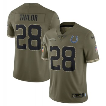 Men's Indianapolis Colts #28 Jonathan Taylor Olive 2022 Salute To Service Limited Stitched Jersey Men's Indianapolis Colts #28 Jonathan Taylor Olive 2022 Salute To Service Limited Stitched Jersey