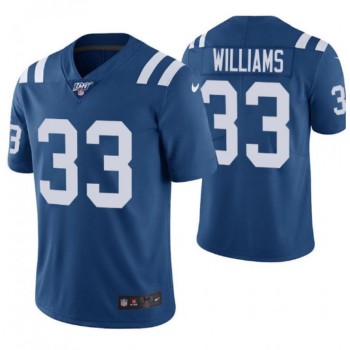 Men's Indianapolis Colts #33 Jonathan Williams Blue 2019 100th Season Vapor Untouchable Limited Stitched NFL Jersey Men's Indianapolis Colts #33 Jonathan Williams Blue 2019 100th Season Vapor Untouchable Limited Stitched NFL Jersey