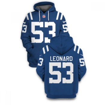 Men's Indianapolis Colts #53 Darius Leonard 2021 Blue Pullover Hoodie Men's Indianapolis Colts #53 Darius Leonard 2021 Blue Pullover Hoodie