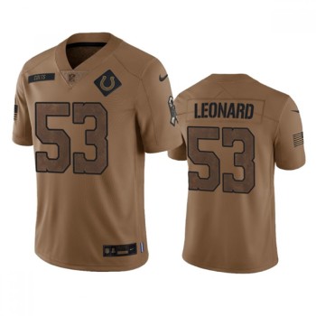 Men's Indianapolis Colts #53 Shaquille Leonard 2023 Brown Salute To Sertvice Stitched Football Jersey Men's Indianapolis Colts #53 Shaquille Leonard 2023 Brown Salute To Sertvice Stitched Football Jersey