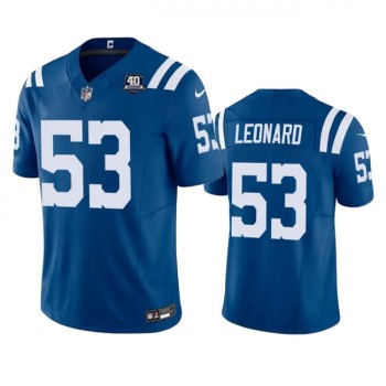 Men's Indianapolis Colts #53 Shaquille Leonard Blue 2023 F.U.S.E 40th Anniversary Vapor Untouchable Stitched Football Jersey Men's Indianapolis Colts #53 Shaquille Leonard Blue 2023 F.U.S.E 40th Anniversary Vapor Untouchable Stitched Football Jersey