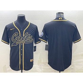 Men's Indianapolis Colts Blank Black Gold With Patch Cool Base Stitched Baseball Jersey