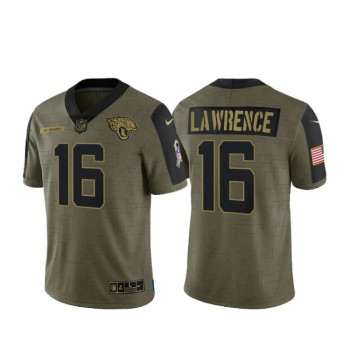 Men's Jacksonville Jaguars #16 Trevor Lawrence 2021 Olive Salute To Service Limited Stitched Jersey Men's Jacksonville Jaguars #16 Trevor Lawrence 2021 Olive Salute To Service Limited Stitched Jersey