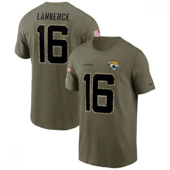 Men's Jacksonville Jaguars #16 Trevor Lawrence 2022 Olive Salute to Service T-Shirt Men's Jacksonville Jaguars #16 Trevor Lawrence 2022 Olive Salute to Service T-Shirt