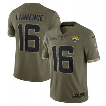 Men's Jacksonville Jaguars #16 Trevor Lawrence Olive 2022 Salute To Service Limited Stitched Jersey Men's Jacksonville Jaguars #16 Trevor Lawrence Olive 2022 Salute To Service Limited Stitched Jersey