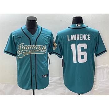 Men's Jacksonville Jaguars #16 Trevor Lawrence Teal With Patch Cool Base Stitched Baseball Jersey Men's Jacksonville Jaguars #16 Trevor Lawrence Teal With Patch Cool Base Stitched Baseball Jersey