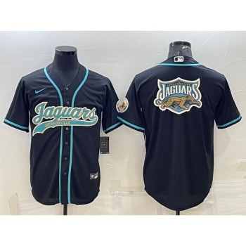 Men's Jacksonville Jaguars Black Team Big Logo With Patch Cool Base Stitched Baseball Jersey