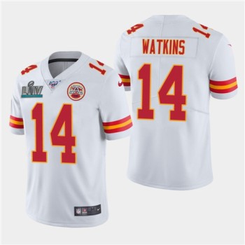 Men's Kansas City Chiefs #14 Sammy Watkins White Super Bowl LIV With 100th Season Patch Vapor Untouchable Limited Stitched NFL Jersey Men's Kansas City Chiefs #14 Sammy Watkins White Super Bowl LIV With 100th Season Patch Vapor Untouchable Limited Stitched NFL Jersey