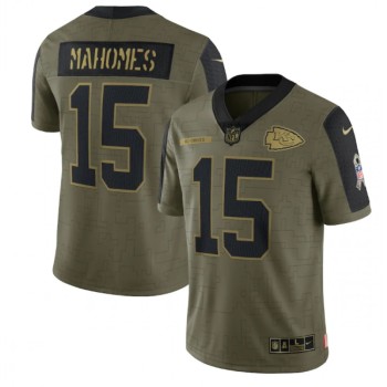 Men's Kansas City Chiefs #15 Patrick Mahomes 2021 Olive Salute To Service Limited Stitched Jersey Men's Kansas City Chiefs #15 Patrick Mahomes 2021 Olive Salute To Service Limited Stitched Jersey