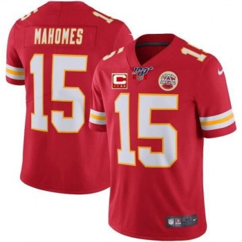 Men's Kansas City Chiefs #15 Patrick Mahomes Red 2019 100th Season With C Patch Limited Stitched NFL Jersey Men's Kansas City Chiefs #15 Patrick Mahomes Red 2019 100th Season With C Patch Limited Stitched NFL Jersey