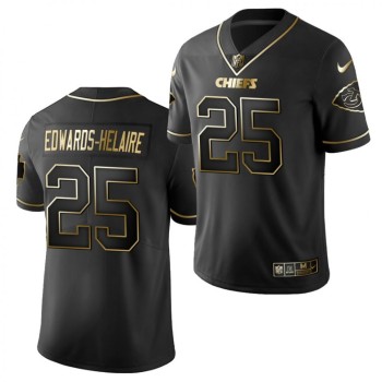 Men's Kansas City Chiefs #25 Clyde Edwards-Helaire Black Golden Limited Stitched Jersey Men's Kansas City Chiefs #25 Clyde Edwards-Helaire Black Golden Limited Stitched Jersey