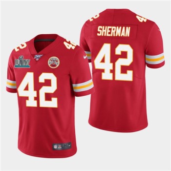 Men's Kansas City Chiefs #42 Anthony Sherman Red Super Bowl LIV With 100th Season Patch Vapor Untouchable Limited Stitched NFL Jersey Men's Kansas City Chiefs #42 Anthony Sherman Red Super Bowl LIV With 100th Season Patch Vapor Untouchable Limited Stitched NFL Jersey