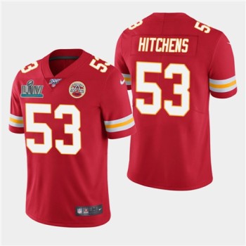 Men's Kansas City Chiefs #53 Anthony Hitchens Red Super Bowl LIV With 100th Season Patch Vapor Untouchable Limited Stitched NFL Jersey Men's Kansas City Chiefs #53 Anthony Hitchens Red Super Bowl LIV With 100th Season Patch Vapor Untouchable Limited Stitched NFL Jersey