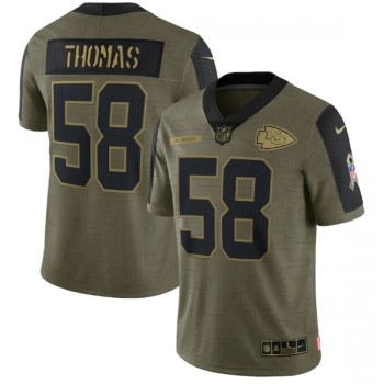 Men's Kansas City Chiefs #58 Derrick Thomas 2021 Olive Salute To Service Limited Stitched Jersey Men's Kansas City Chiefs #58 Derrick Thomas 2021 Olive Salute To Service Limited Stitched Jersey