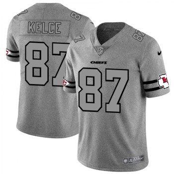 Men's Kansas City Chiefs #87 Travis Kelce 2019 Gray Gridiron Team Logo Limited Stitched NFL Jersey Men's Kansas City Chiefs #87 Travis Kelce 2019 Gray Gridiron Team Logo Limited Stitched NFL Jersey