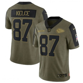 Men's Kansas City Chiefs #87 Travis Kelce 2021 Olive Salute To Service Limited Stitched Jersey Men's Kansas City Chiefs #87 Travis Kelce 2021 Olive Salute To Service Limited Stitched Jersey