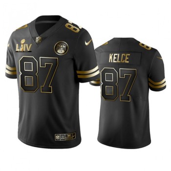 Men's Kansas City Chiefs #87 Travis Kelce Black Golden Super Bowl LV Vapor Limited Stitched Jersey Men's Kansas City Chiefs #87 Travis Kelce Black Golden Super Bowl LV Vapor Limited Stitched Jersey